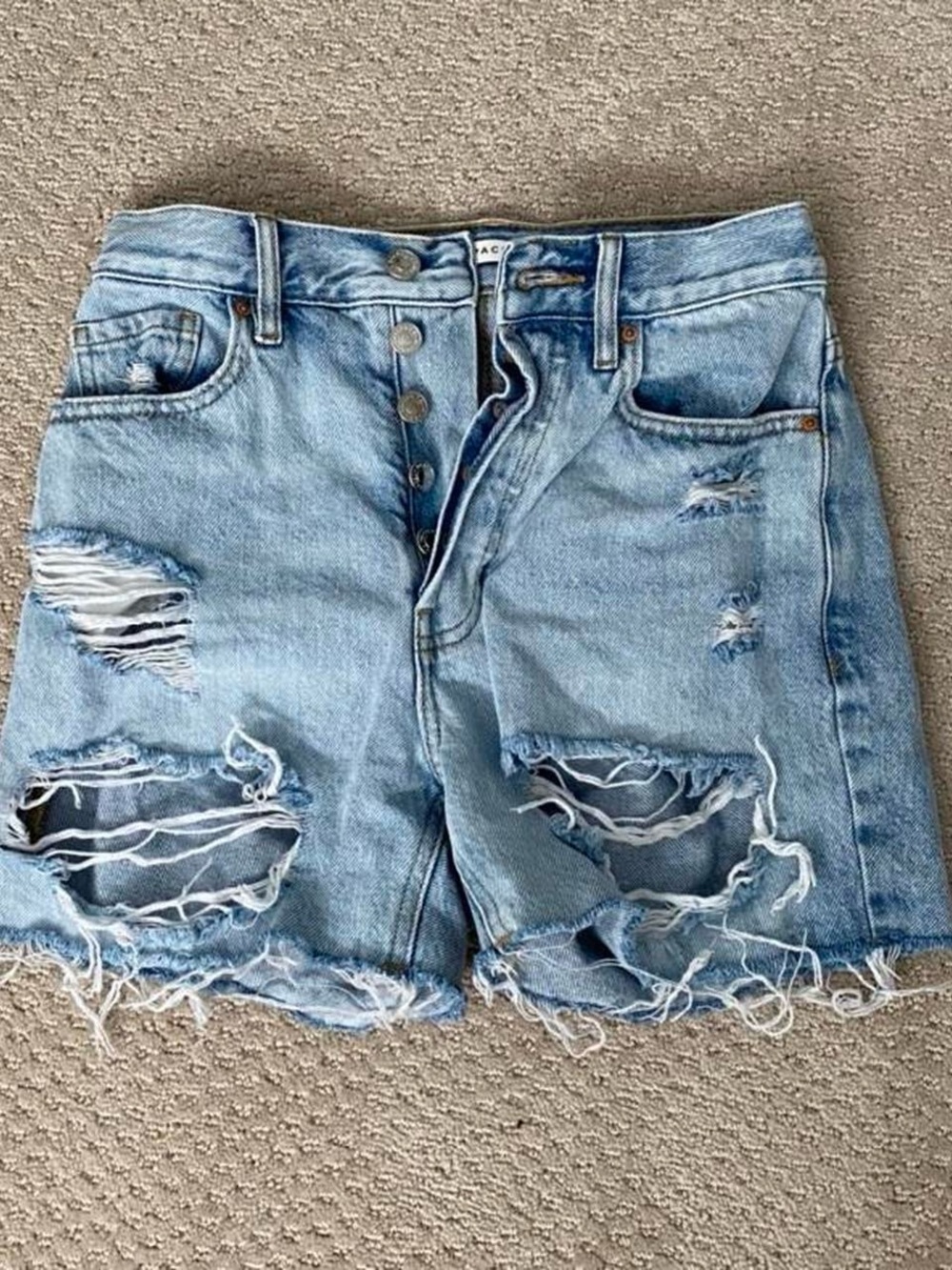 PacSun Light Blue Ripped Button-Fly Denim Shorts
